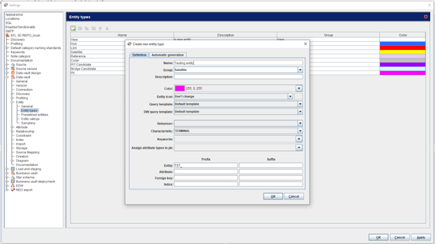 Custom entity and attribute types in WhereScape