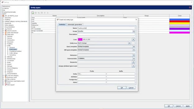 Custom entity and attribute types in WhereScape