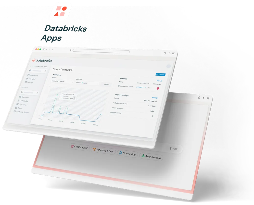Databricks Apps and Lakebase project dashboard screenshots