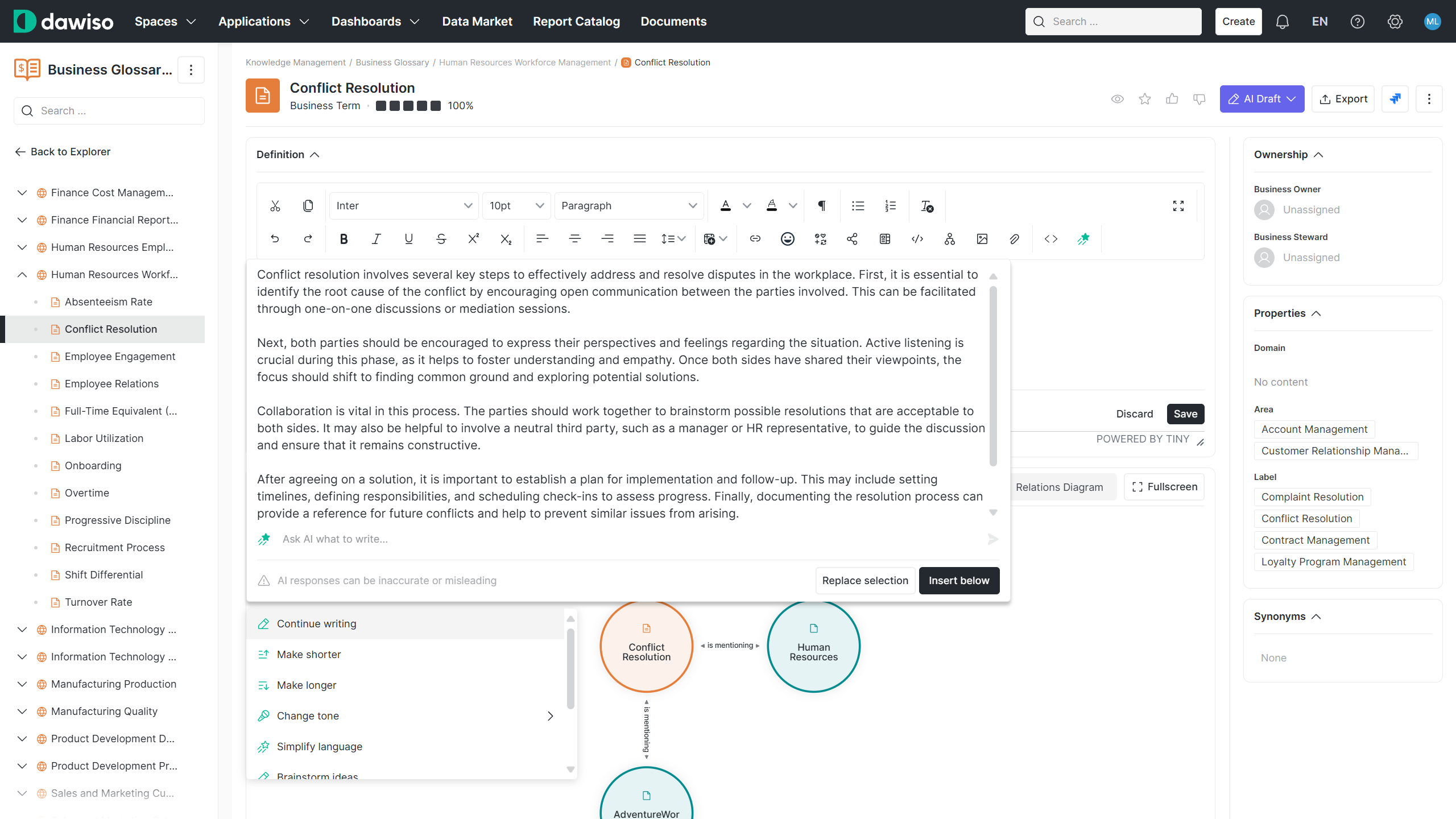 Dawiso AI-powered features