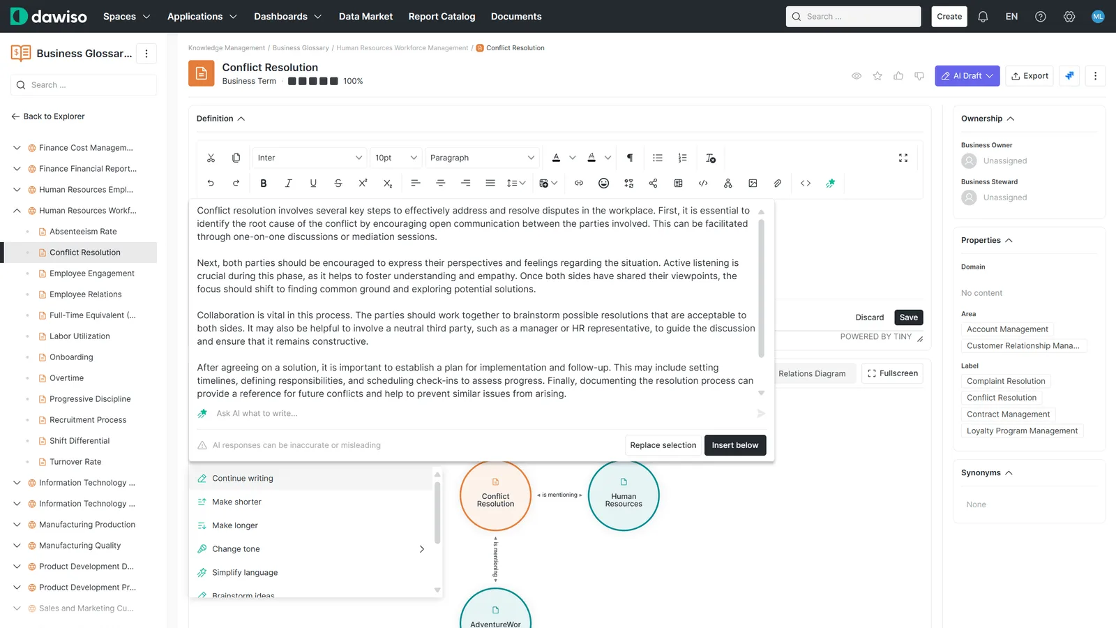 Dawiso AI-powered features